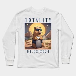 Solar Eclipse Watching Capybara Totality April 8, 2024 Long Sleeve T-Shirt